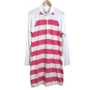 Tommy Bahama Size Medium Pink Striped Thera 1/4 Zip Long Sleeve Dress Cover Up